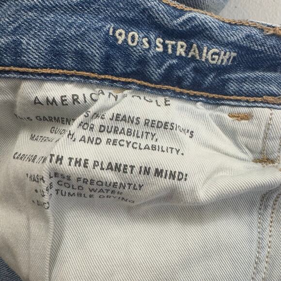 American Eagle 90st Straight Leg Jeans Size 14 Short High Rise Medium Wash Prep - Picture 3 of 8